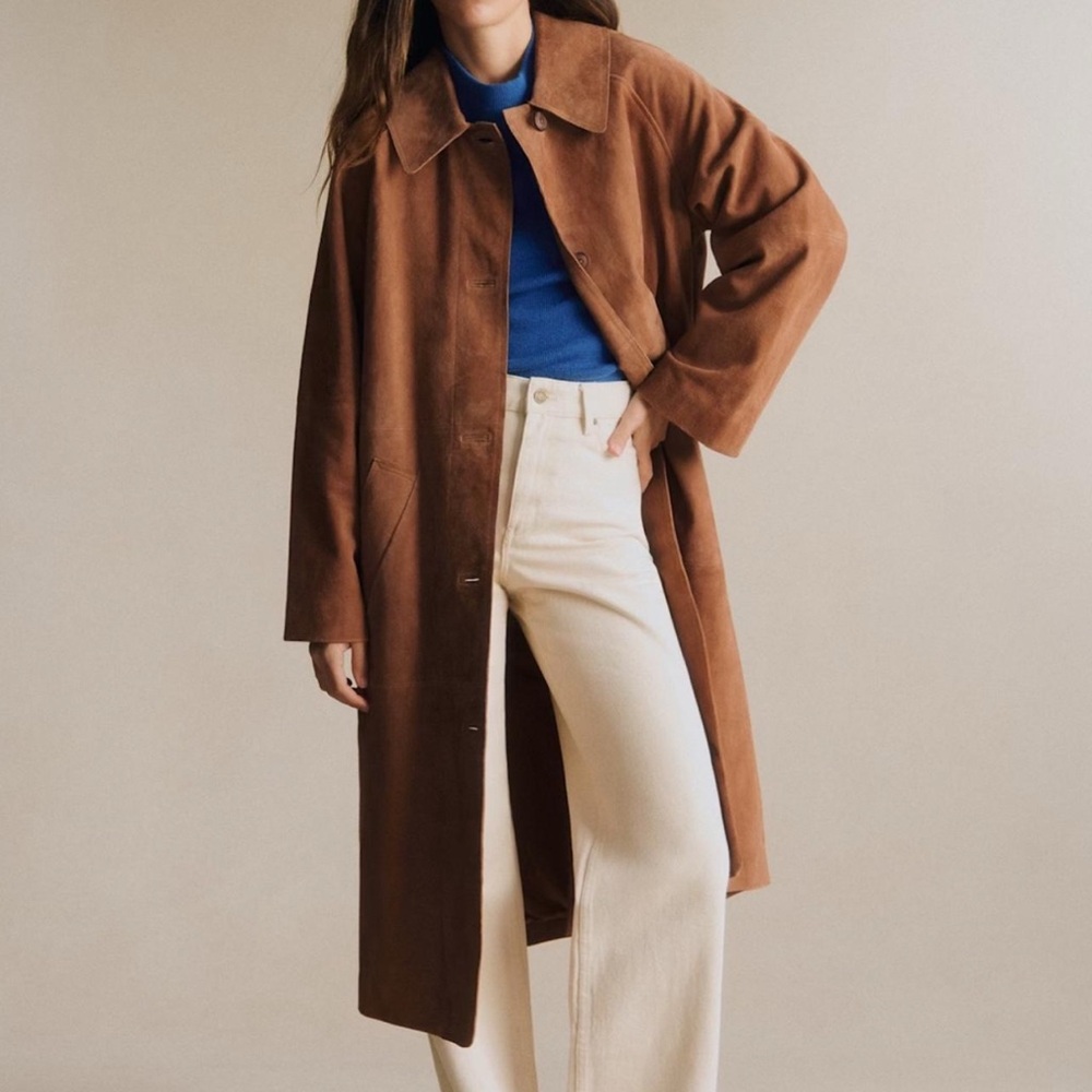 Sezane Brown Long Suede Coat